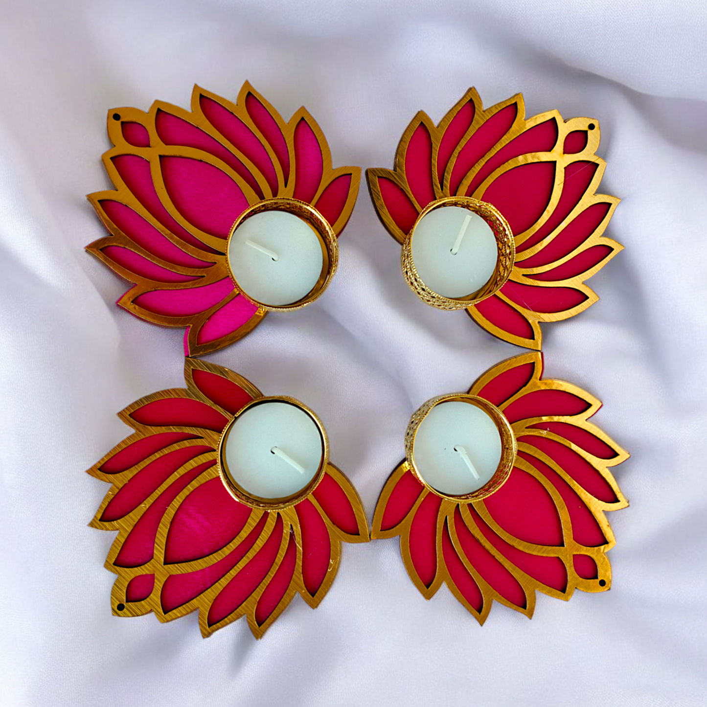 Lotus Tea Light Candle Holders Best for Diwali Festive Gifting and Home Decor (Set of4)