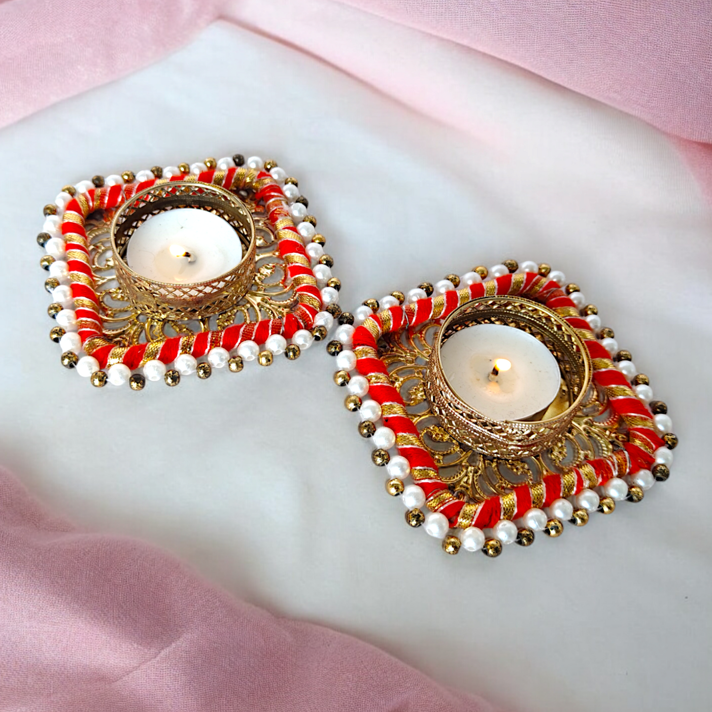 Square Rangoli Design Tealight Holder for Diwali Festival Gift and Home Décor (Set of 6)