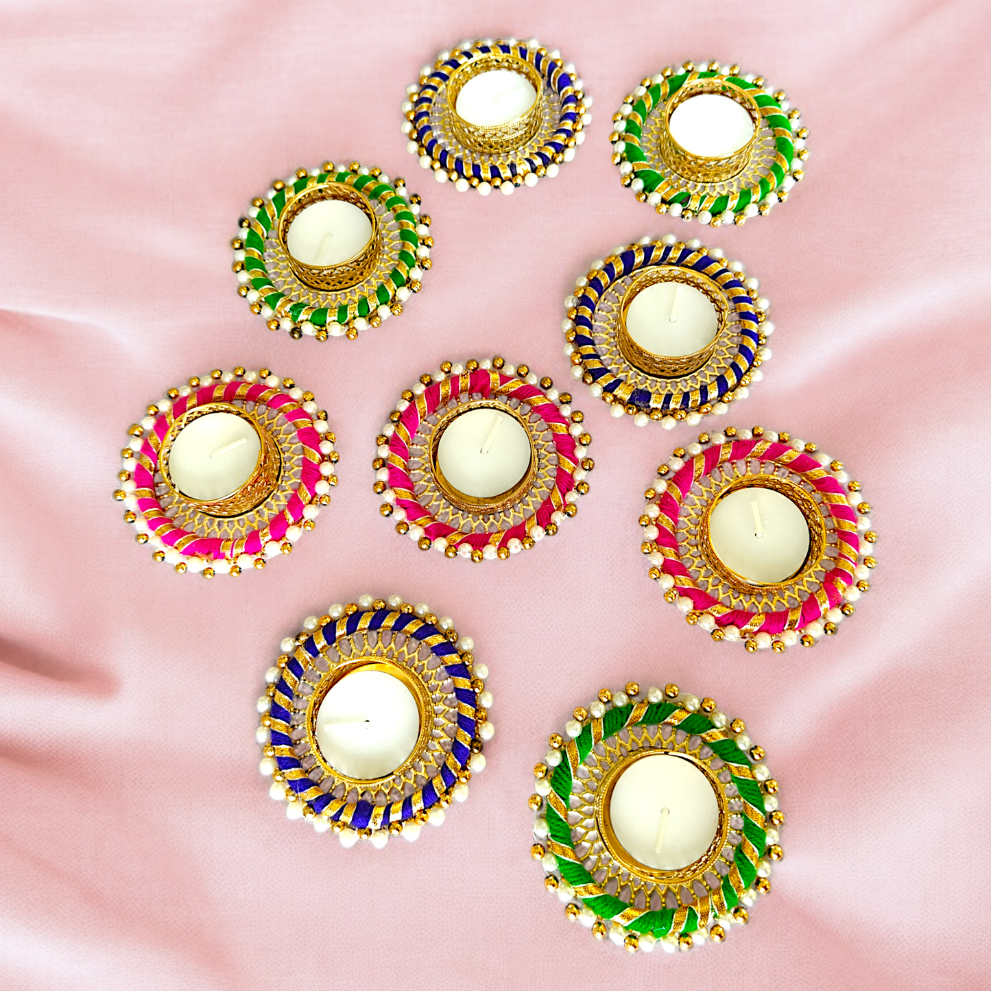 Circle Rangoli Design Tealight Holder for Diwali Festival Gift and Home Décor (Set of 6)