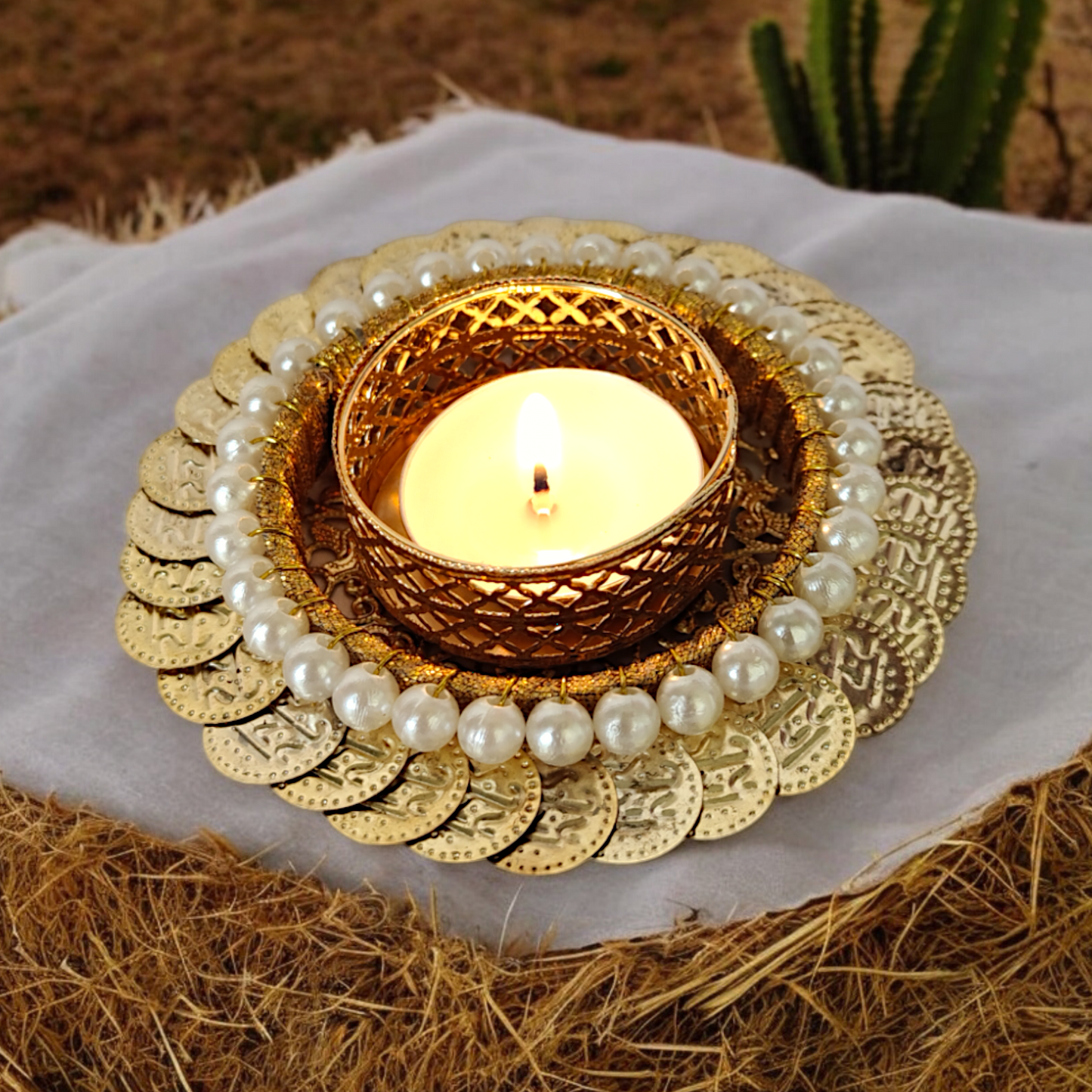 Golden Coin Tealight Holders Best Diwali Home Décor Set of 4 Tealights