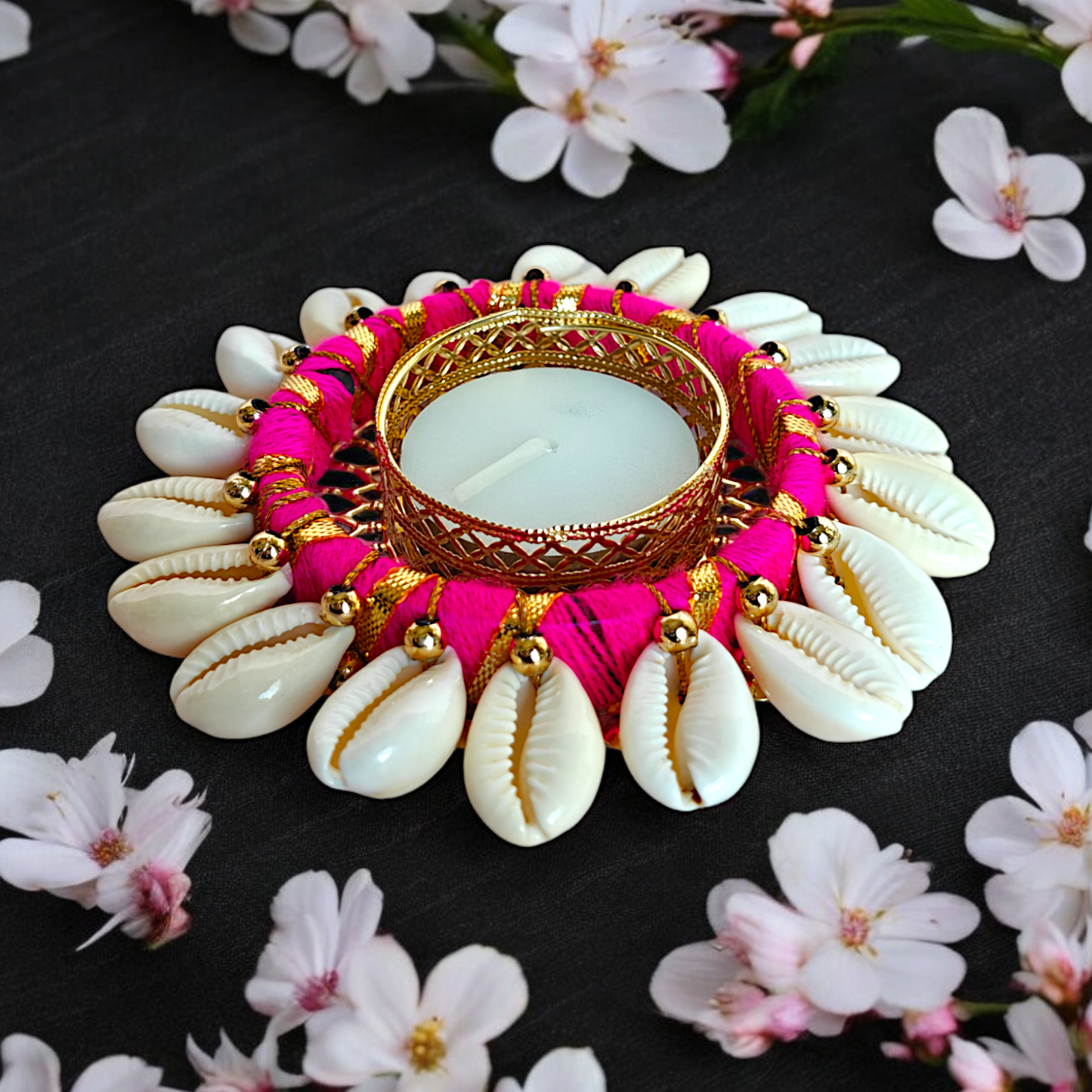 Kodi Shell Decorative Tealight Holder Item for Diwali Home Décor and gifting (Set of 4)