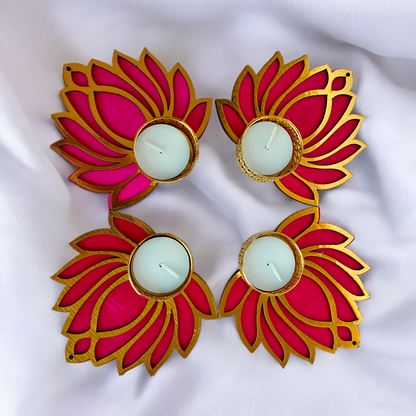 Lotus Tea Light Candle Holders Best for Diwali Festive Gifting and Home Decor (Set of4)