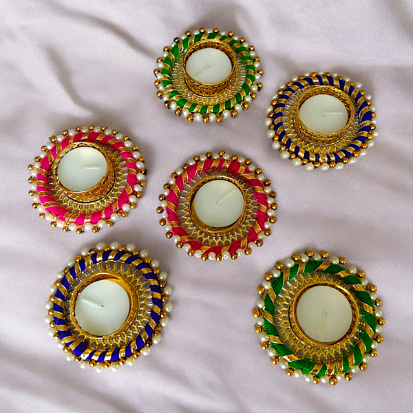 Circle Rangoli Design Tealight Holder for Diwali Festival Gift and Home Décor (Set of 6)
