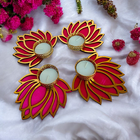 Lotus Tea Light Candle Holders Best for Diwali Festive Gifting and Home Decor (Set of4)