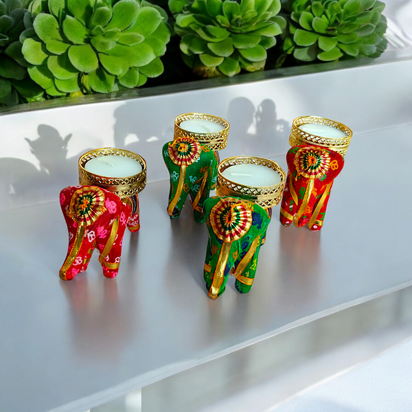 Elephant Tealight Candle Holder Home Decoration Item for Diwali (Multicolour) - Pack of 4