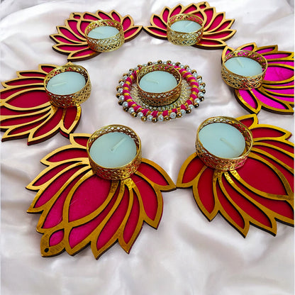 Pack of 7 Lotus Rangoli Design Tealight Holder for Diwali Festival Gift and Home Decor
